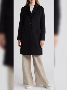 Fleurette Lee Longline 100% Cashmere Coat (Black, Size 12)
